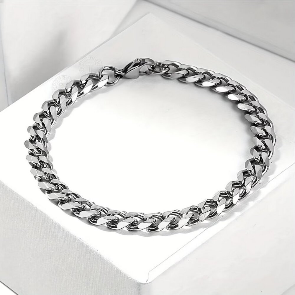 9" Mens 18K White Gold Cuban Chain Link Bracelet Guys 9 inch 18 K Silver Jewelry